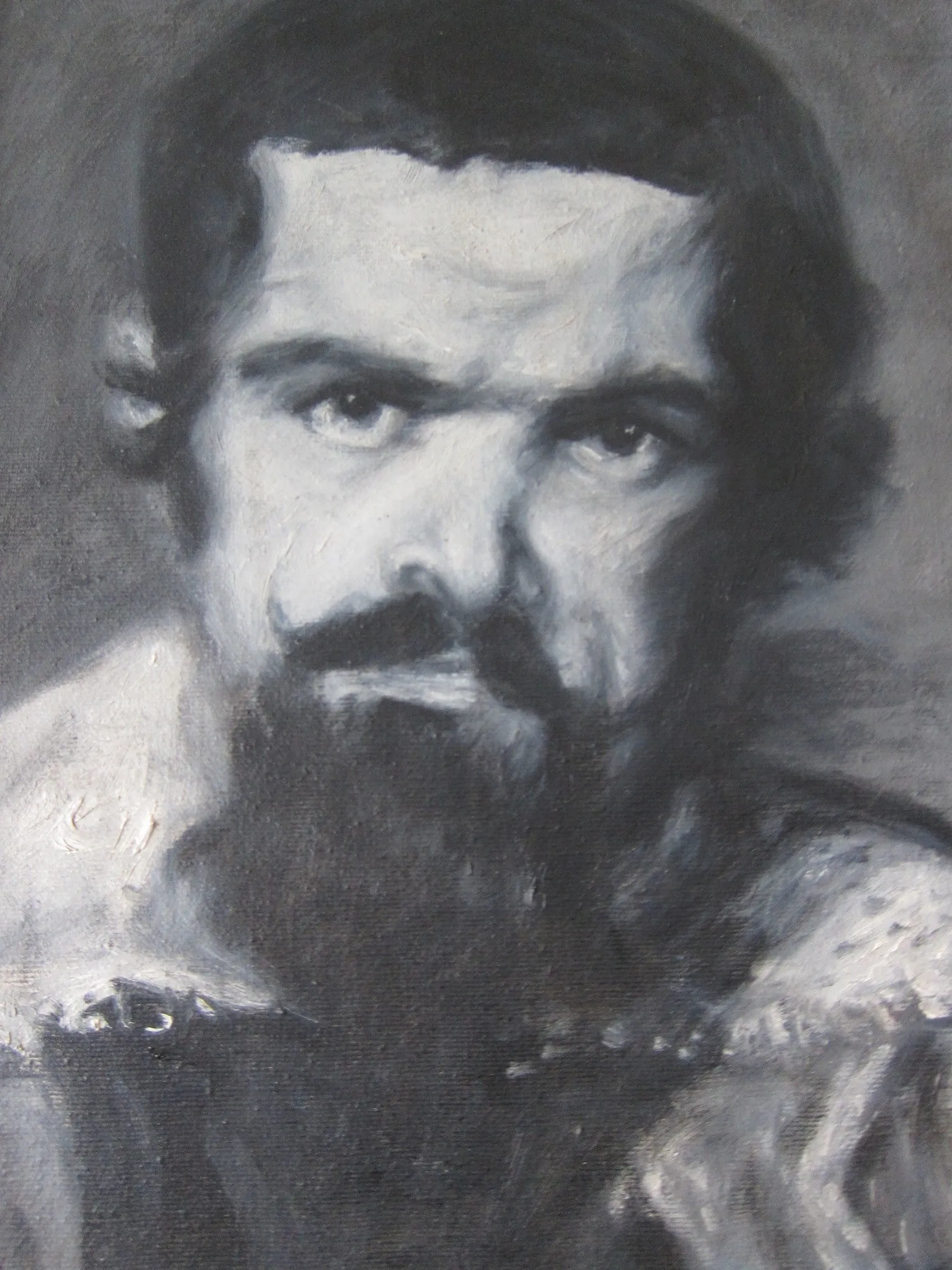 Vintage Black and White Oil Portrait Painting