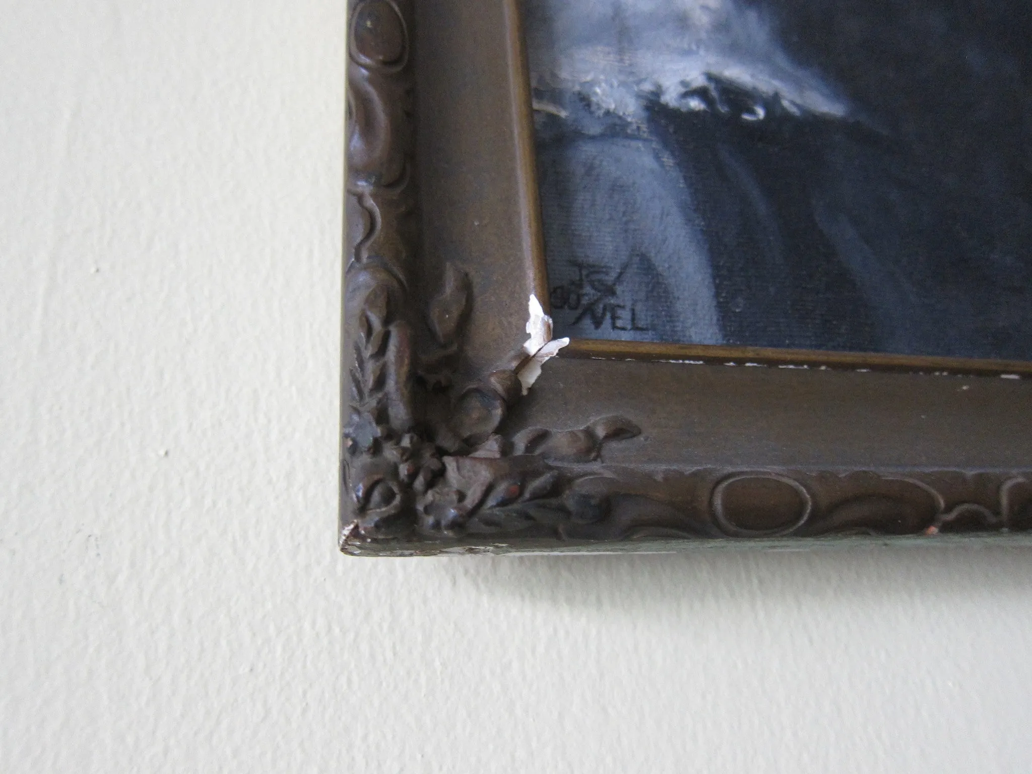 Vintage Black and White Oil Portrait Painting