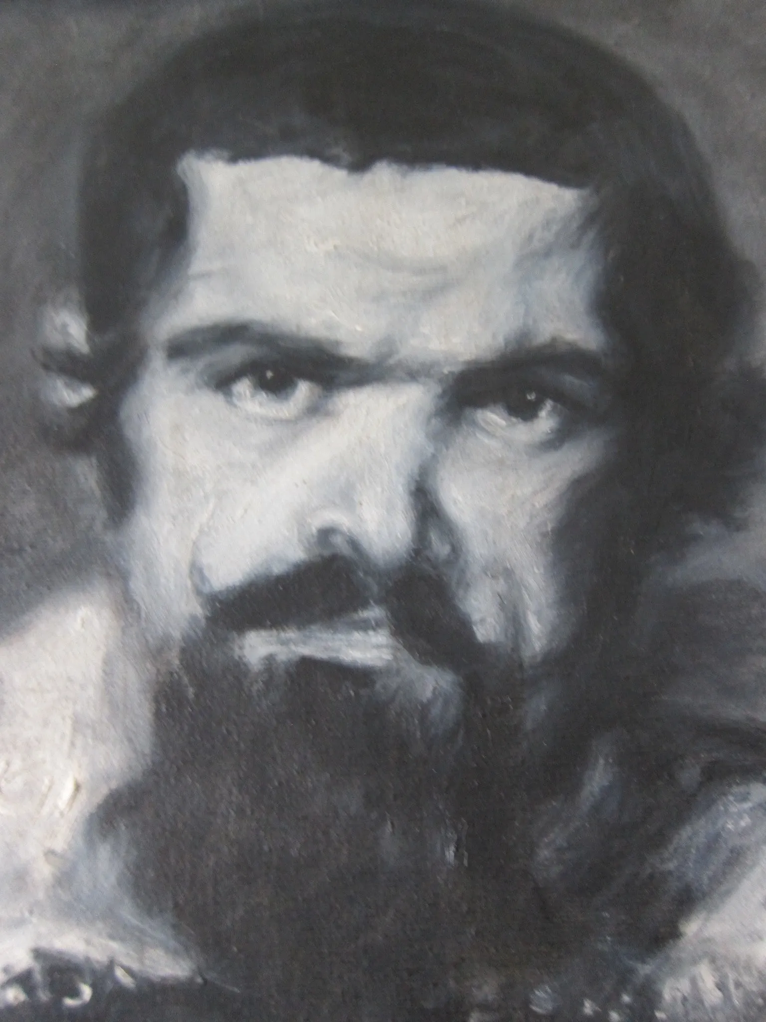 Vintage Black and White Oil Portrait Painting