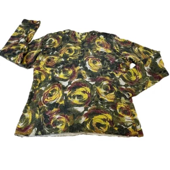 VINTAGE Lambs Wool &amp; Angora Floral Print Cardigan, Khaki &amp; Olive Green Plum Gold