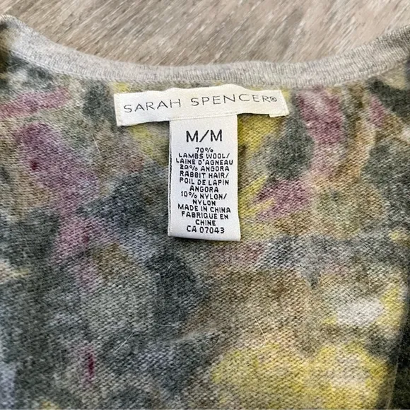VINTAGE Lambs Wool &amp; Angora Floral Print Cardigan, Khaki &amp; Olive Green Plum Gold