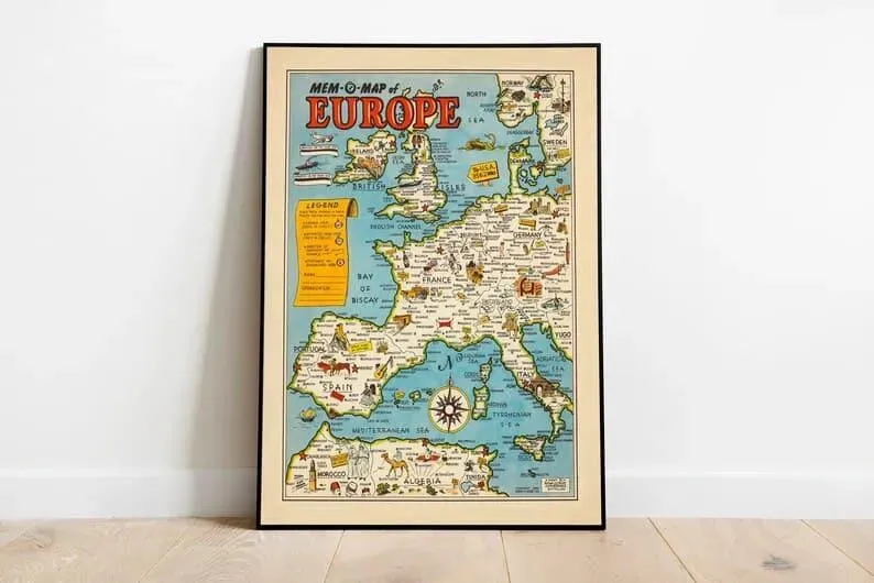 Vintage Map of Europe Poster Print| Europe Map Canvas