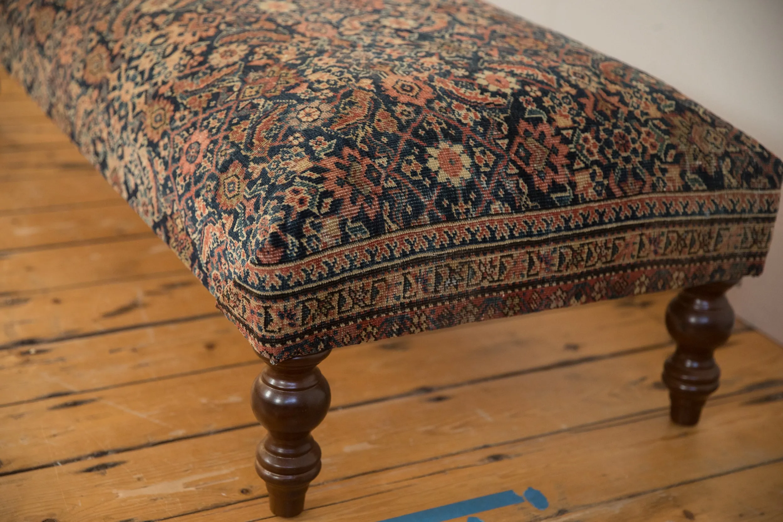Vintage Persian Fereghan Rug Ottoman Coffee Table