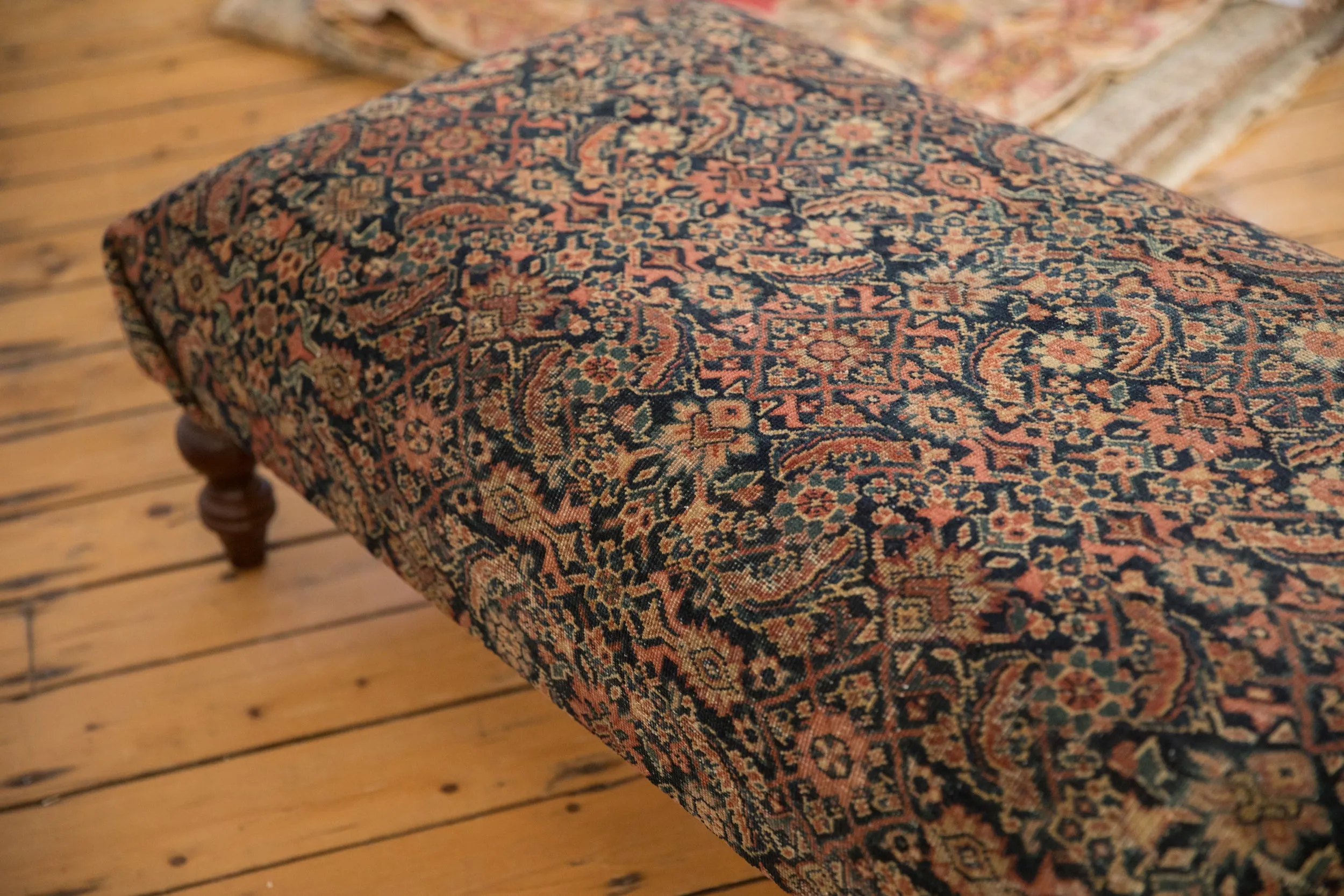 Vintage Persian Fereghan Rug Ottoman Coffee Table