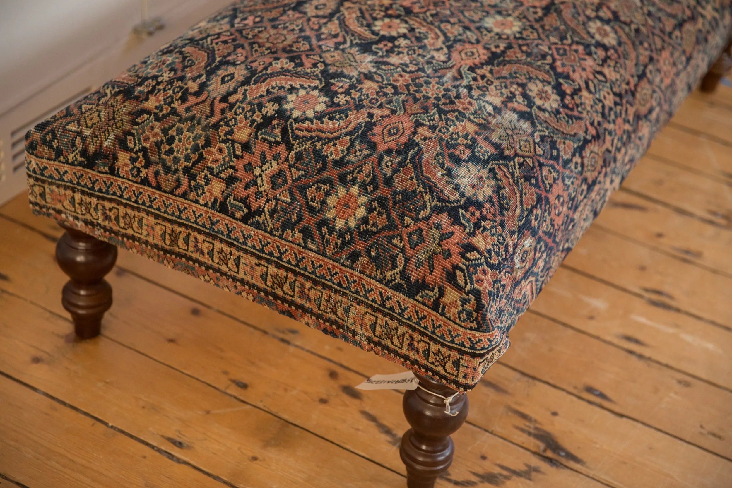 Vintage Persian Fereghan Rug Ottoman Coffee Table