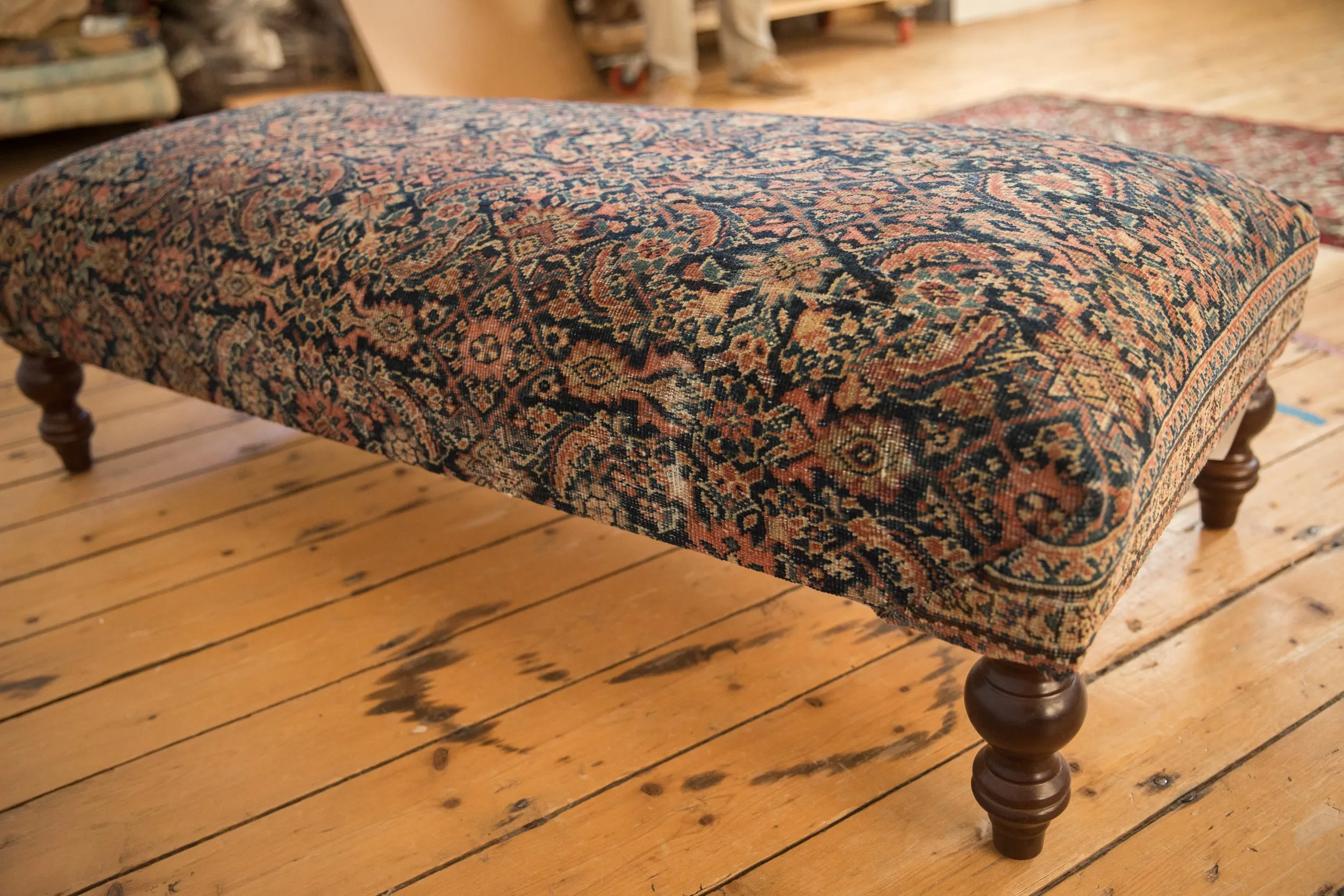 Vintage Persian Fereghan Rug Ottoman Coffee Table