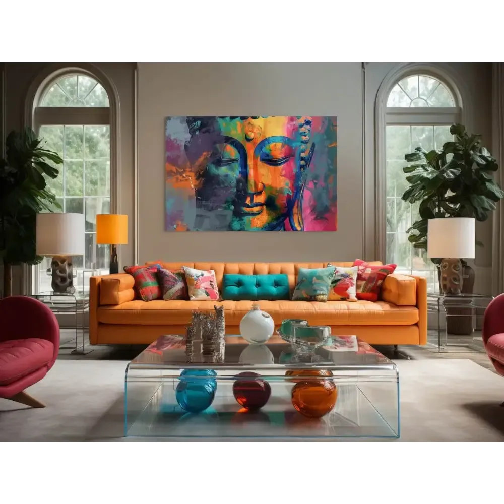 Vivid Buddha Head Canvas Painting with Serene Expression