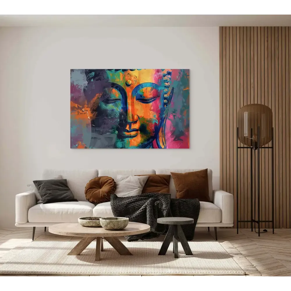 Vivid Buddha Head Canvas Painting with Serene Expression
