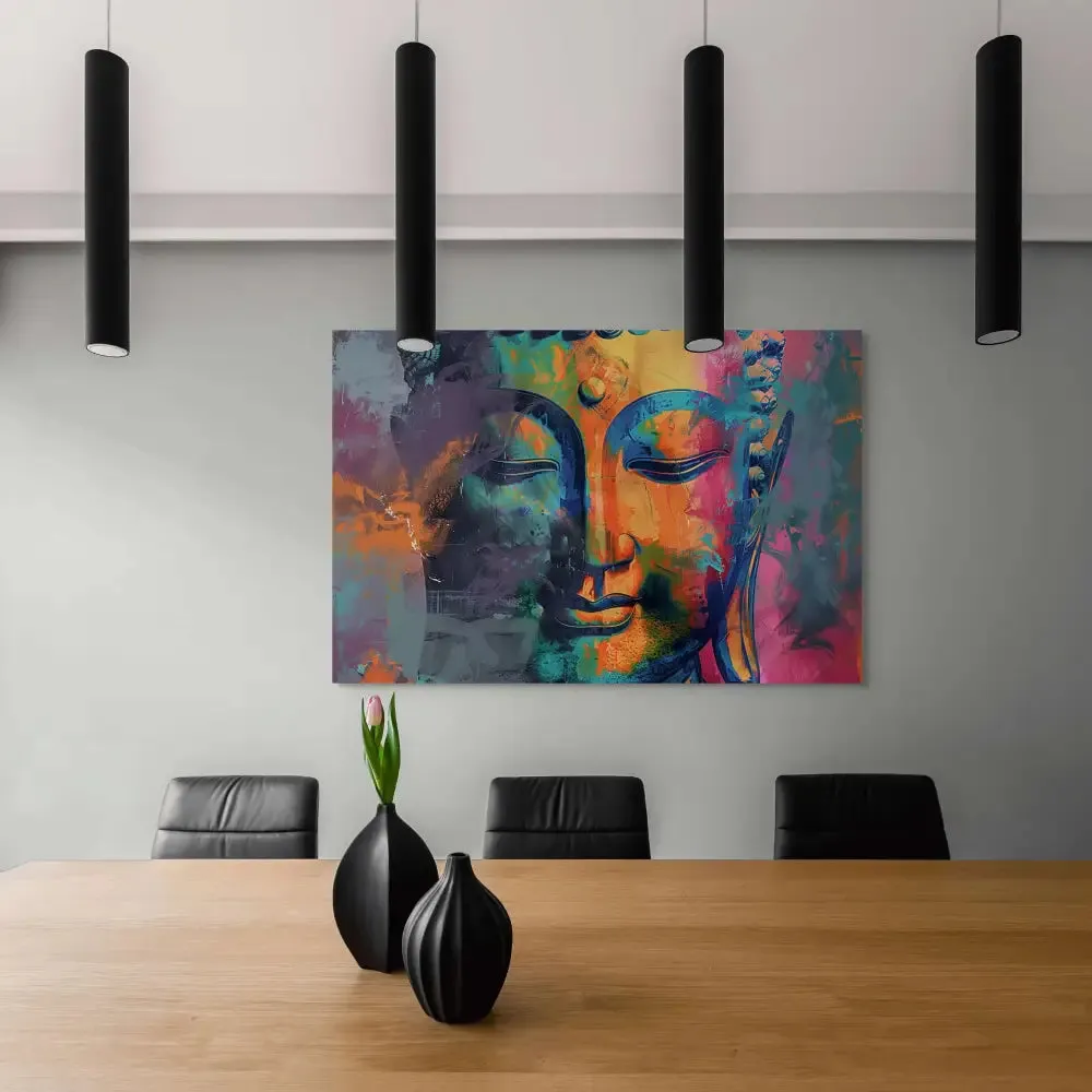 Vivid Buddha Head Canvas Painting with Serene Expression