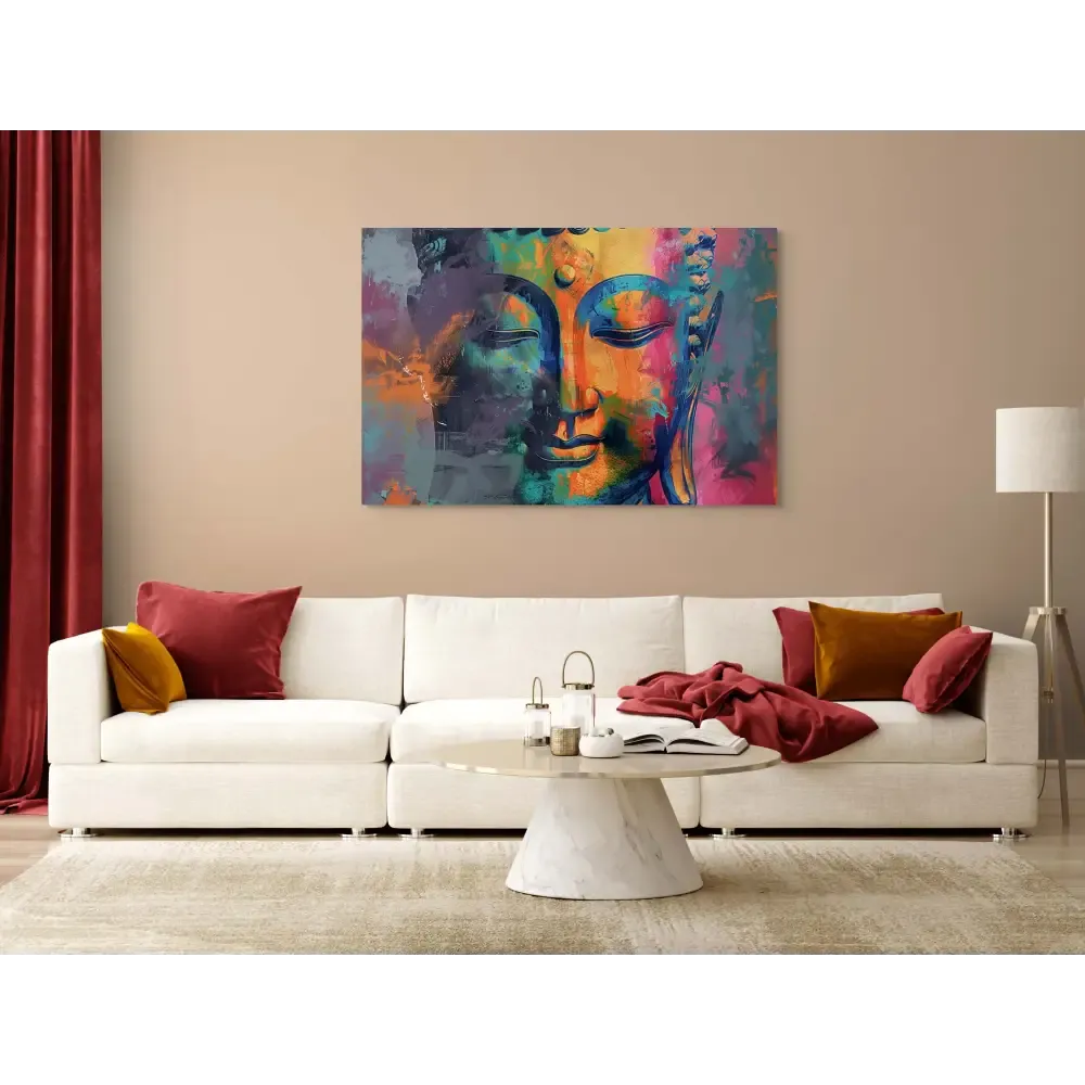 Vivid Buddha Head Canvas Painting with Serene Expression
