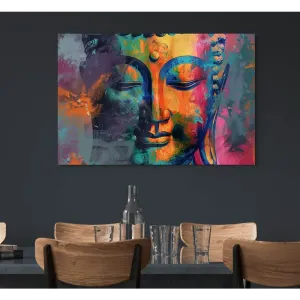 Vivid Buddha Head Canvas Painting with Serene Expression