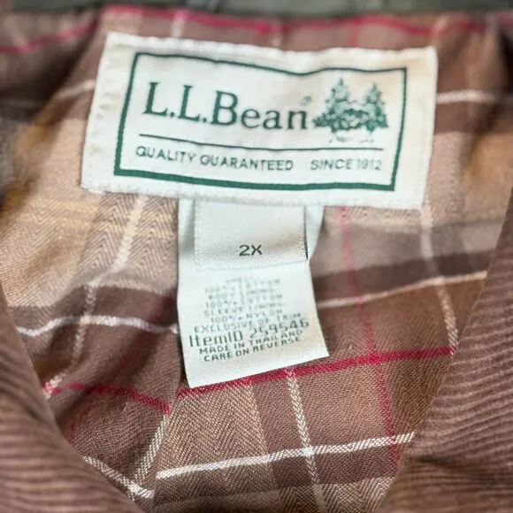 VTG LL Bean Adirondack Jacket Womens 2XL Green Canvas Chore Barn Flannel Lined