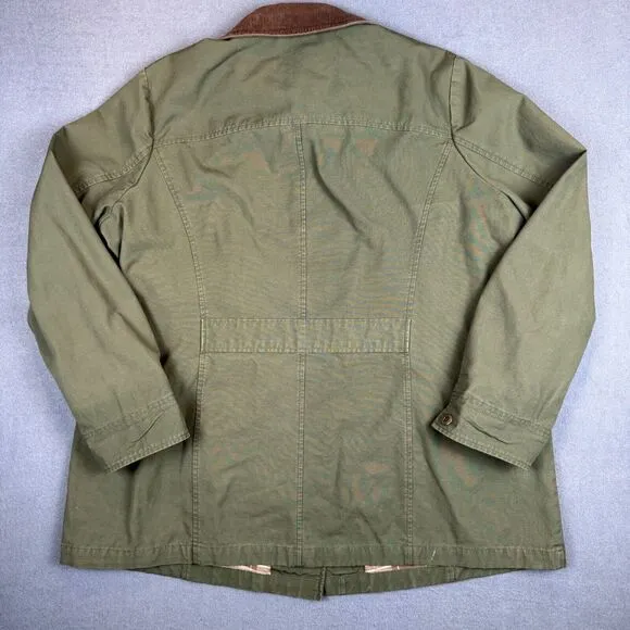 VTG LL Bean Adirondack Jacket Womens 2XL Green Canvas Chore Barn Flannel Lined