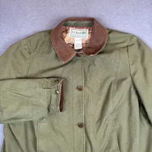 VTG LL Bean Adirondack Jacket Womens 2XL Green Canvas Chore Barn Flannel Lined