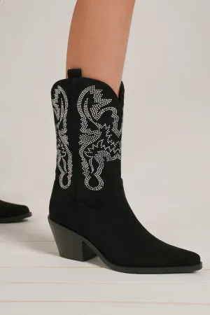 Western Wear - Beast Fashion Rhinestone Detail Point Toe Boots