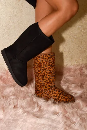 Western Wear - WILD DIVA Leopard Suede Round Toe Boots