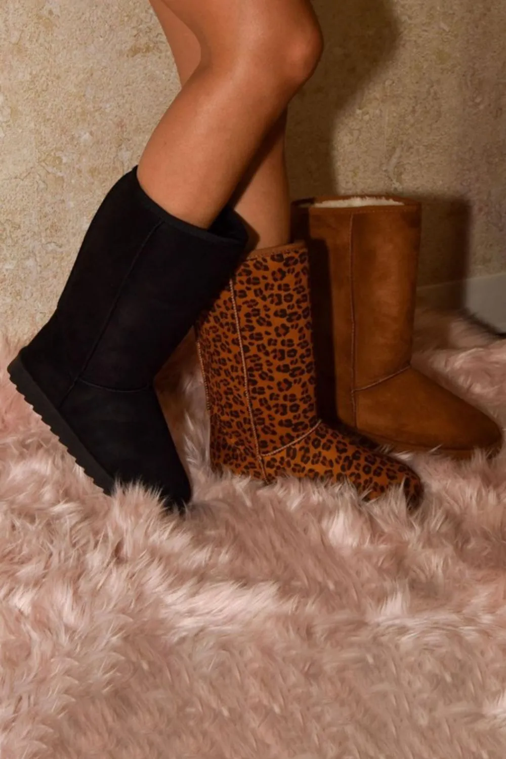 Western Wear - WILD DIVA Leopard Suede Round Toe Boots