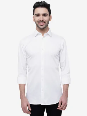 White Solid Slim Fit Semi Casual Shirt | JadeBlue