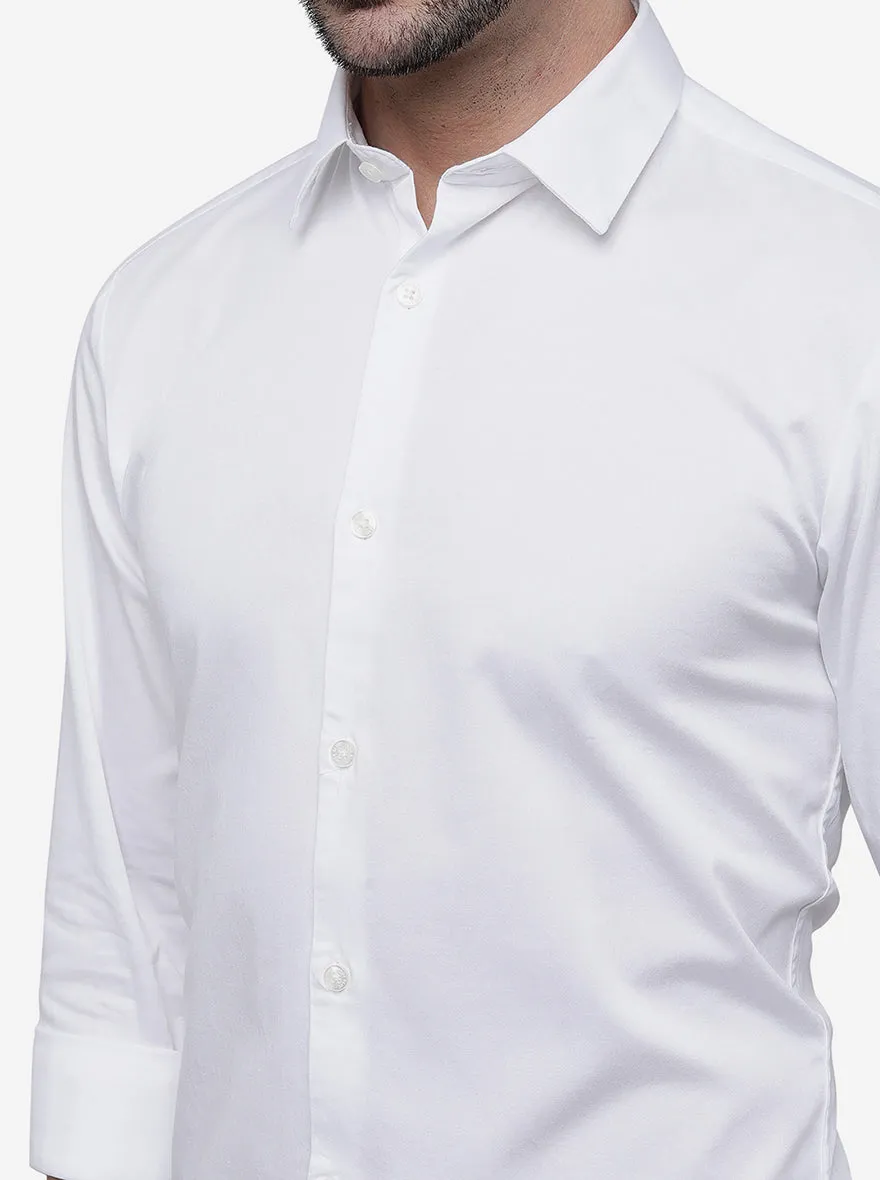 White Solid Slim Fit Semi Casual Shirt | JadeBlue