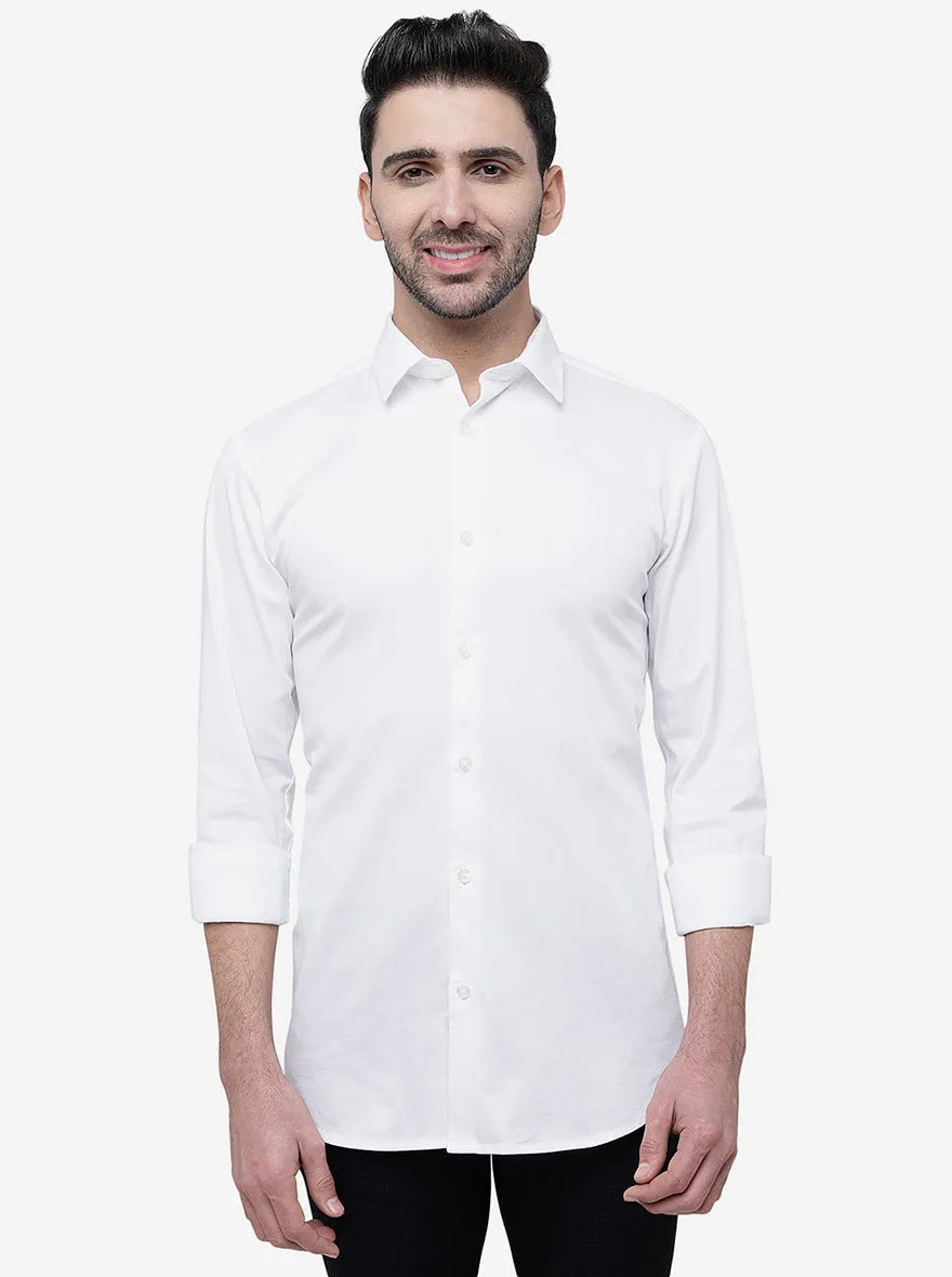 White Solid Slim Fit Semi Casual Shirt | JadeBlue