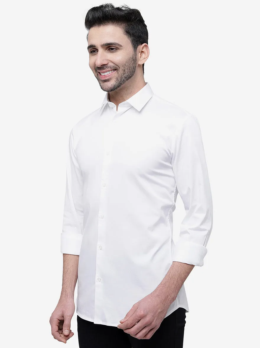 White Solid Slim Fit Semi Casual Shirt | JadeBlue