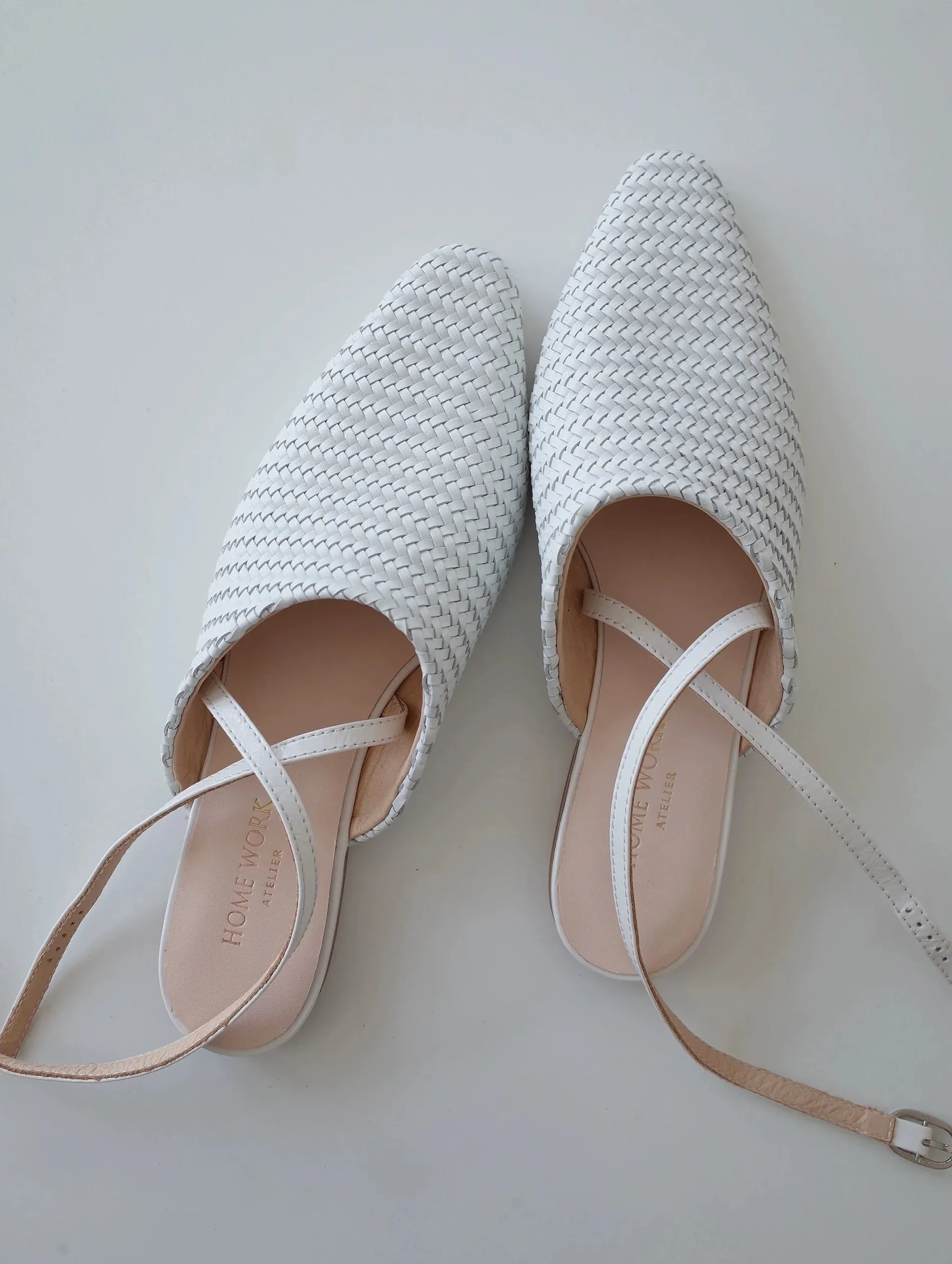 White Woven Pointed Toe Mules