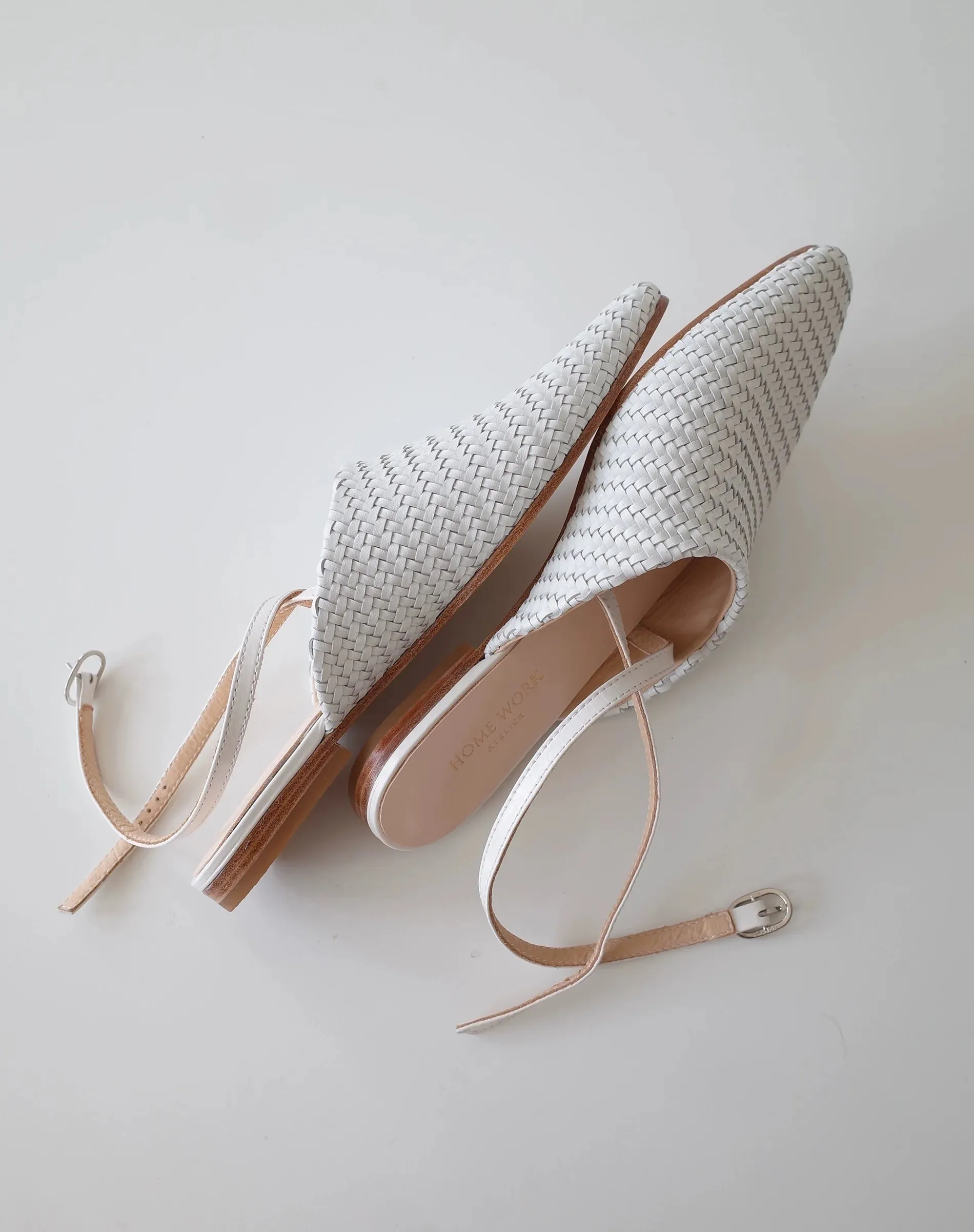 White Woven Pointed Toe Mules