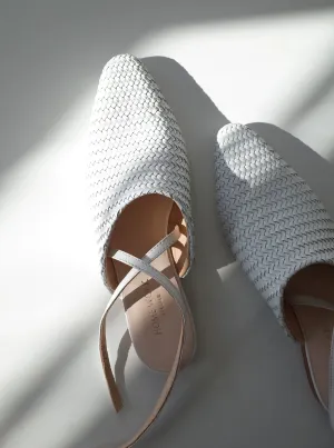 White Woven Pointed Toe Mules