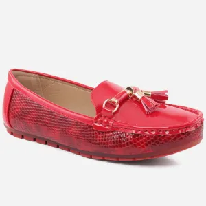 Women “LIVIANA” Tassel Detailed Patent Vamp  Snake Textured Dress Moccasin Shoes