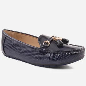 Women “LIVIANA” Tassel Detailed Patent Vamp  Snake Textured Dress Moccasin Shoes
