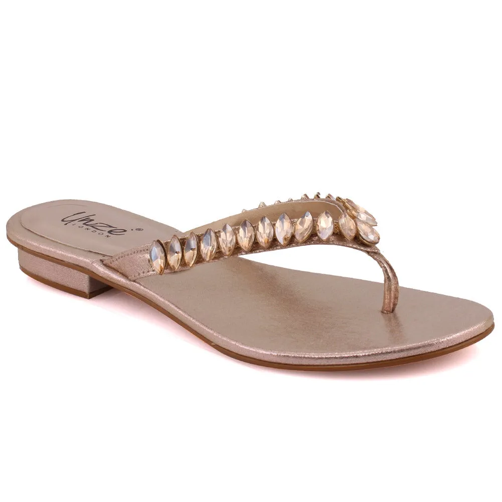Women “NALAH” Sparkle Stones Thong Slip On Flats