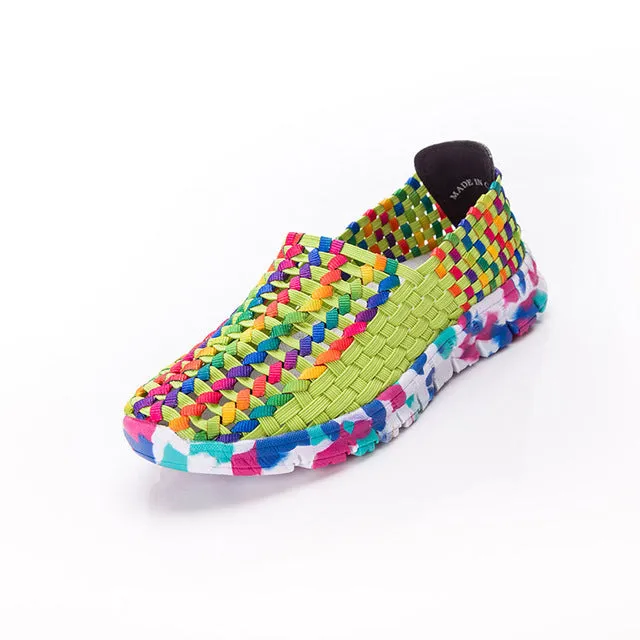 Women Shoes Summer Flat Female Loafers Women Casual Flats Woven Shoes Sneakers Slip On Colorful Shoe Mujer Plus Size 41