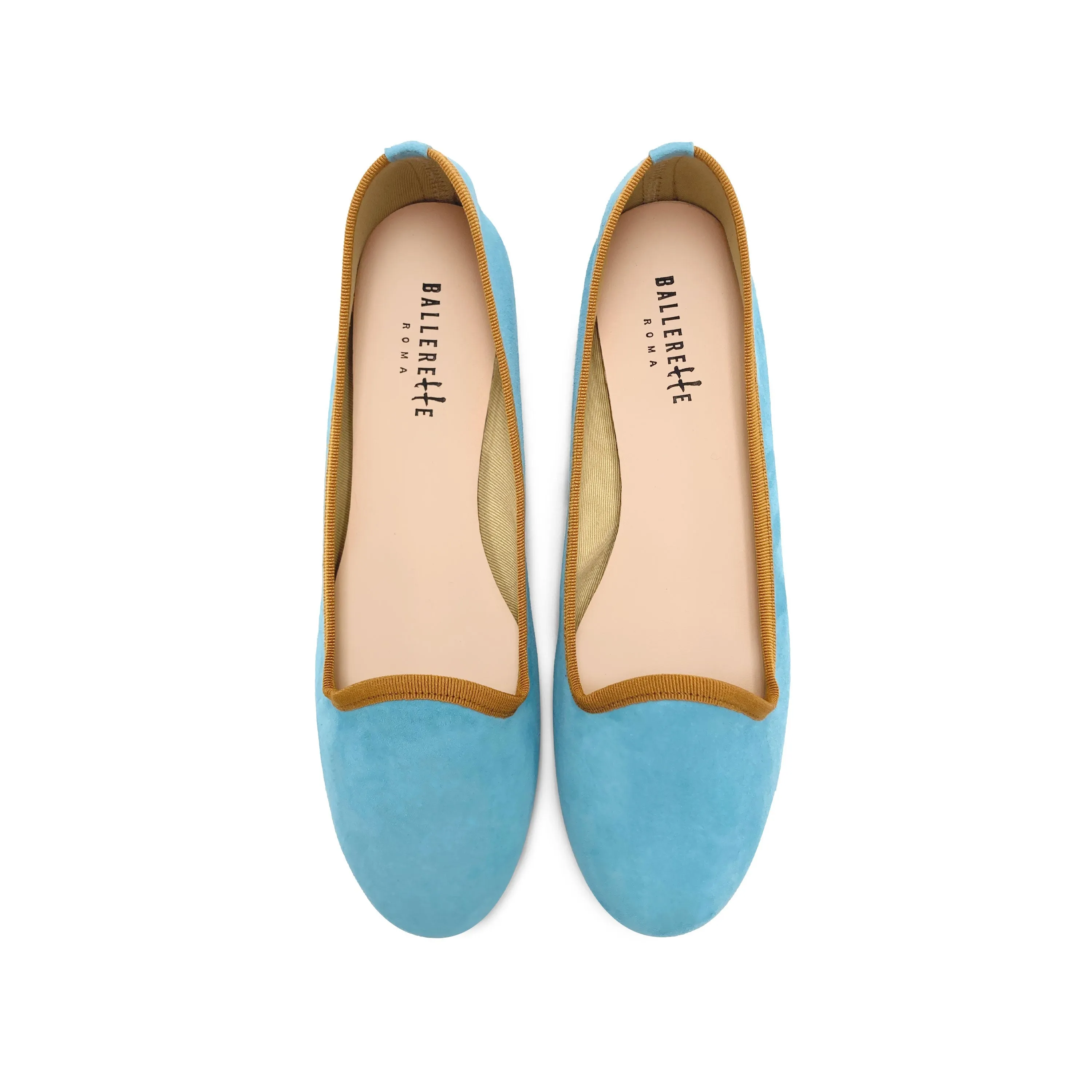 Women’s Aqua Blue Suede Loafers with Ochre Details