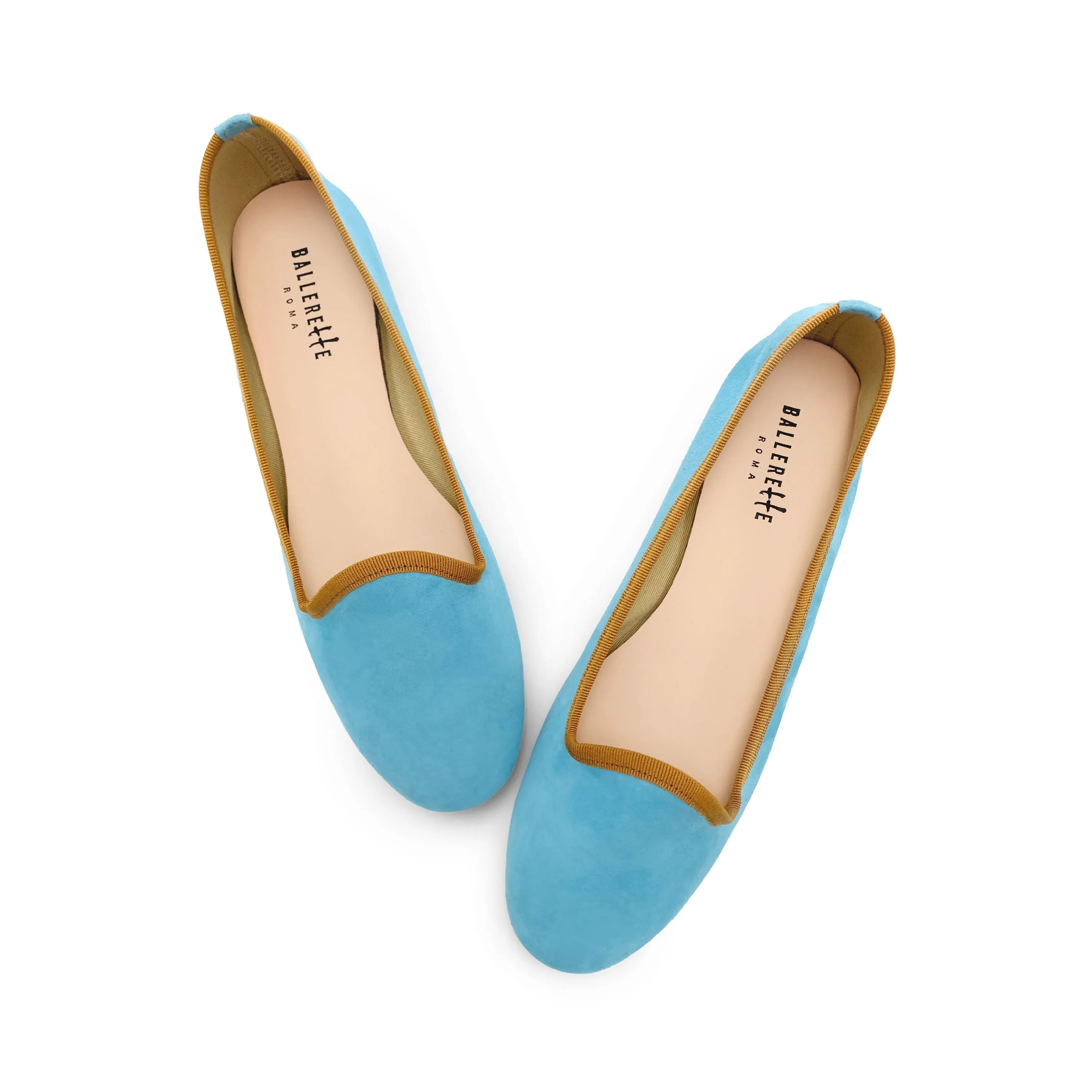 Women’s Aqua Blue Suede Loafers with Ochre Details