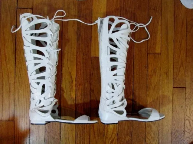 Womens BRECKELLE'S Caged Boot FETISH WHITE 6.5 Mesh Steampunk