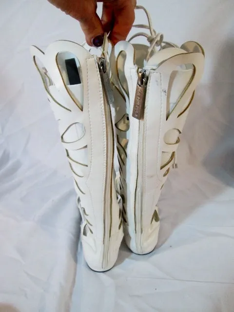 Womens BRECKELLE'S Caged Boot FETISH WHITE 6.5 Mesh Steampunk