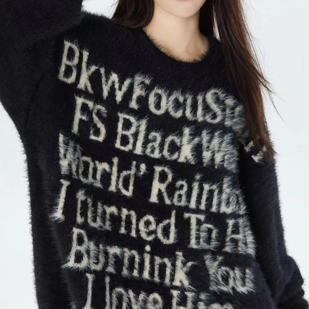 Women's Casual Letter Crew Neck Sweater