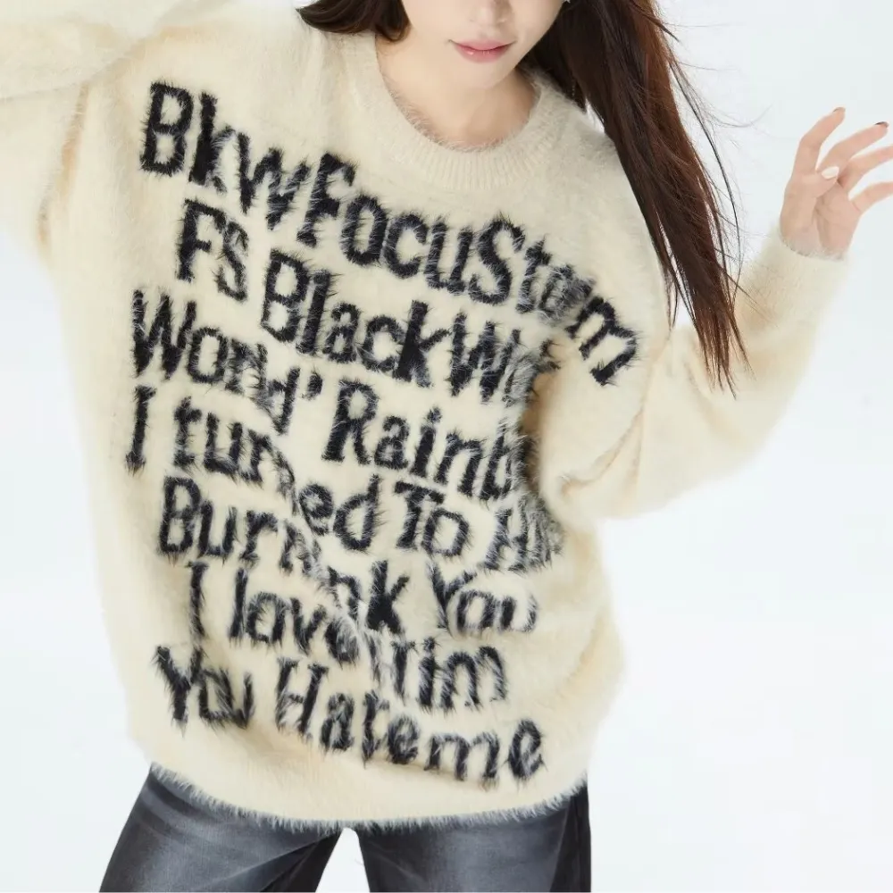 Women's Casual Letter Crew Neck Sweater