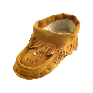 Women's Fringed Lined Beaded Moccasin Slippers