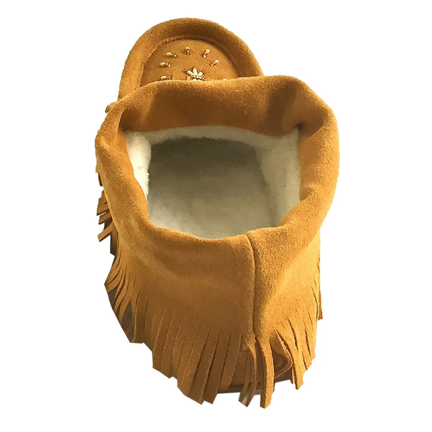Women's Fringed Lined Beaded Moccasin Slippers