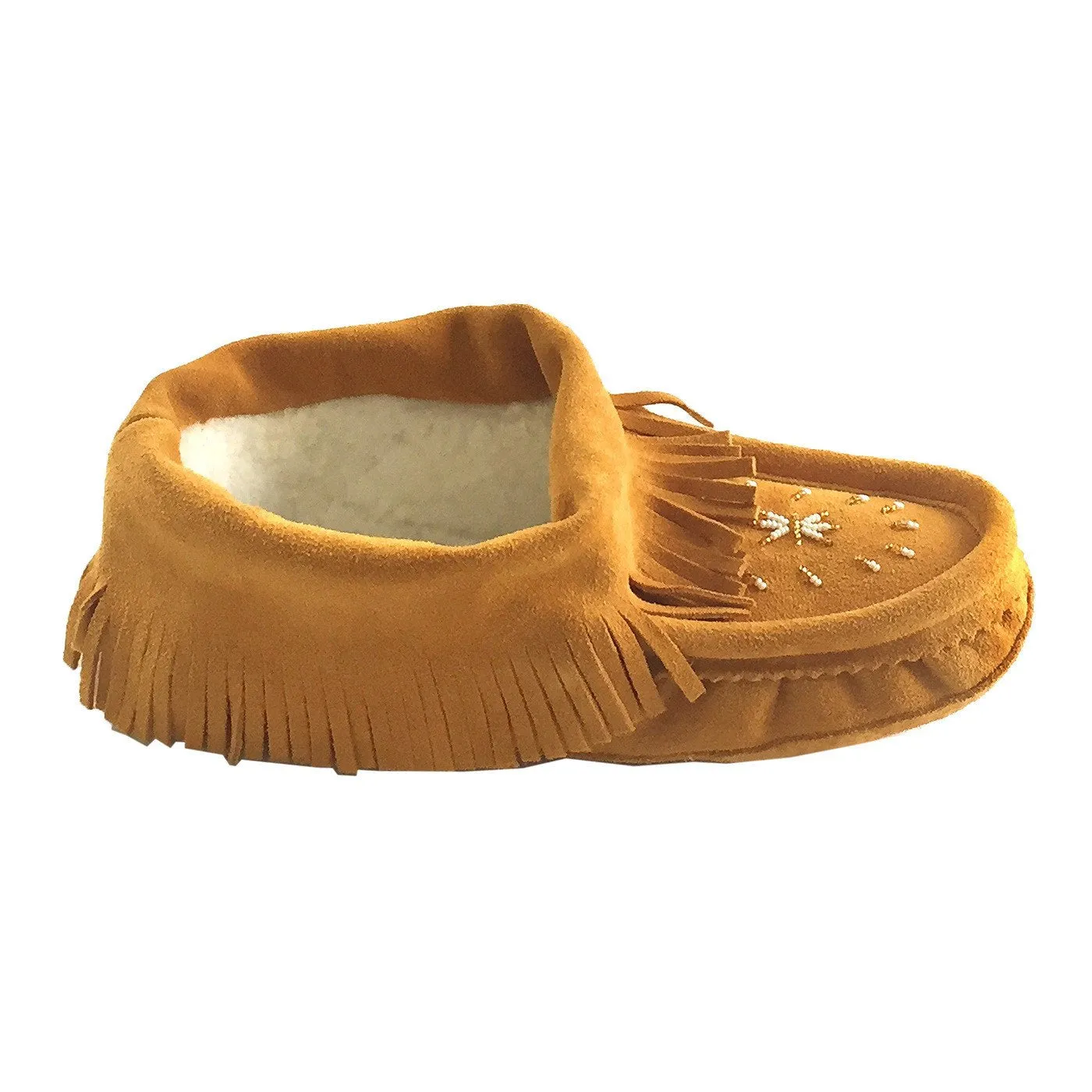 Women's Fringed Lined Beaded Moccasin Slippers