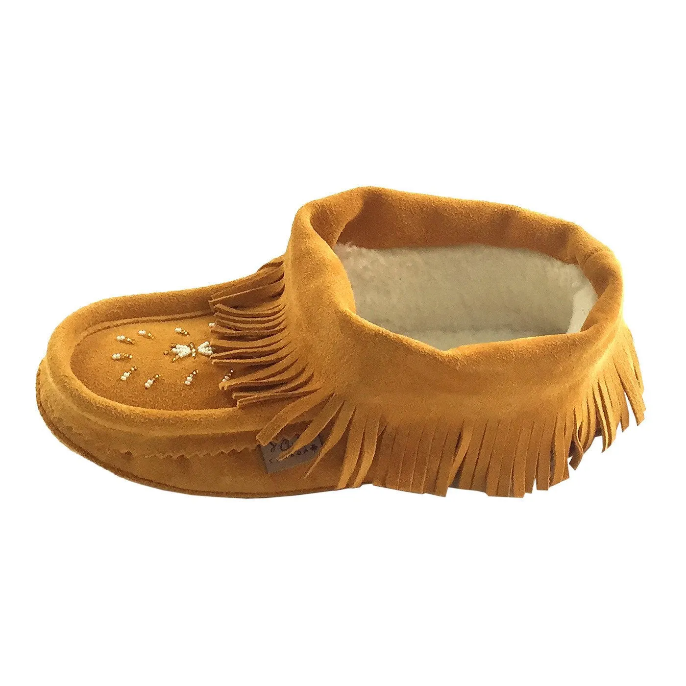 Women's Fringed Lined Beaded Moccasin Slippers