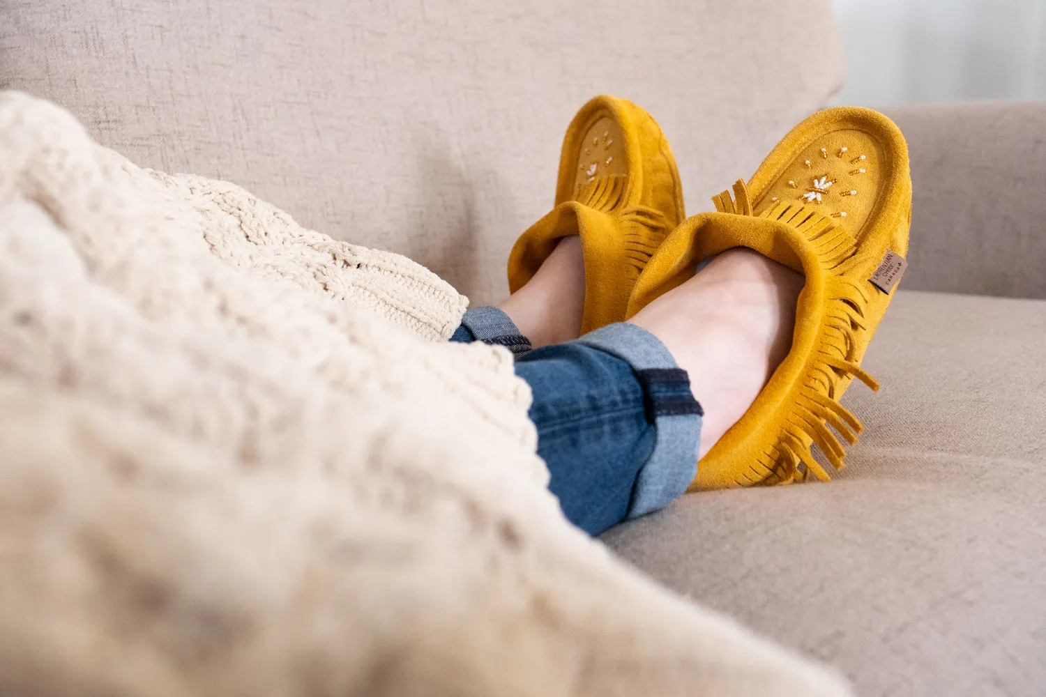 Women's Fringed Lined Beaded Moccasin Slippers