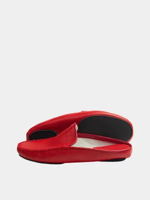 Women's Red Moccasin style slippers Model 1130 Cowhide Leather
