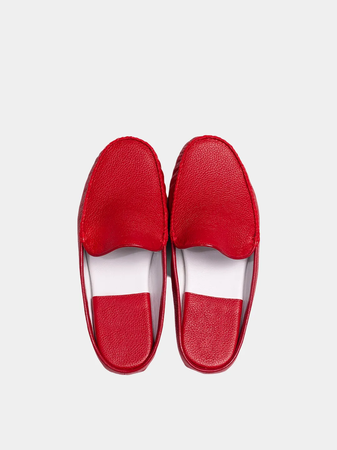 Women's Red Moccasin style slippers Model 1130 Cowhide Leather