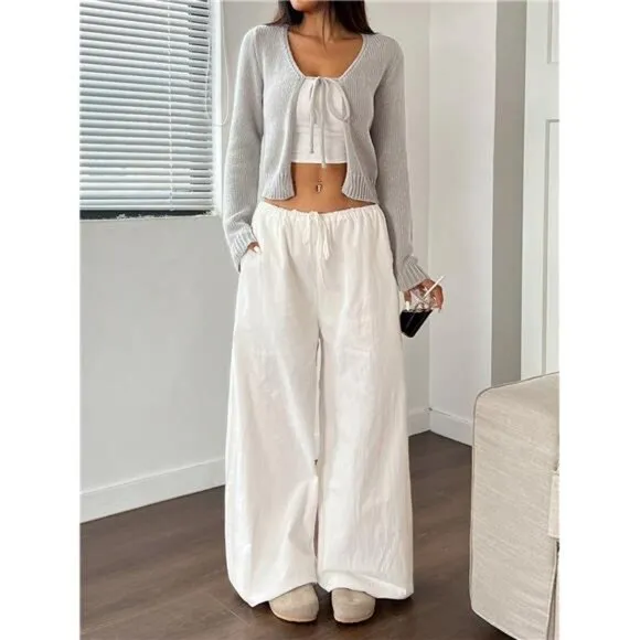 Women's Solid Color Front Tie Long Sleeve Casual Cardigan
