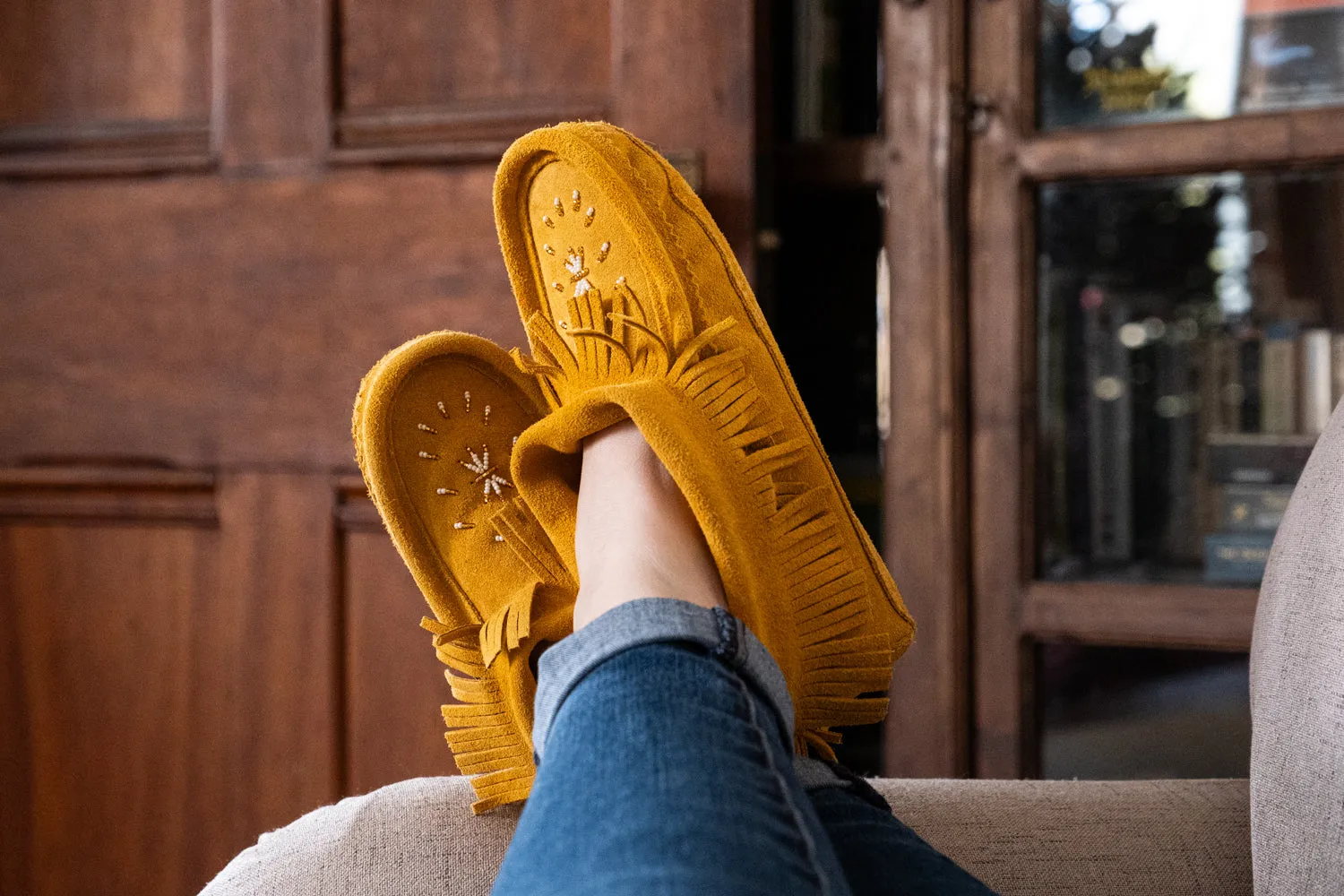 Women's Suede Fringed Beaded Moccasins