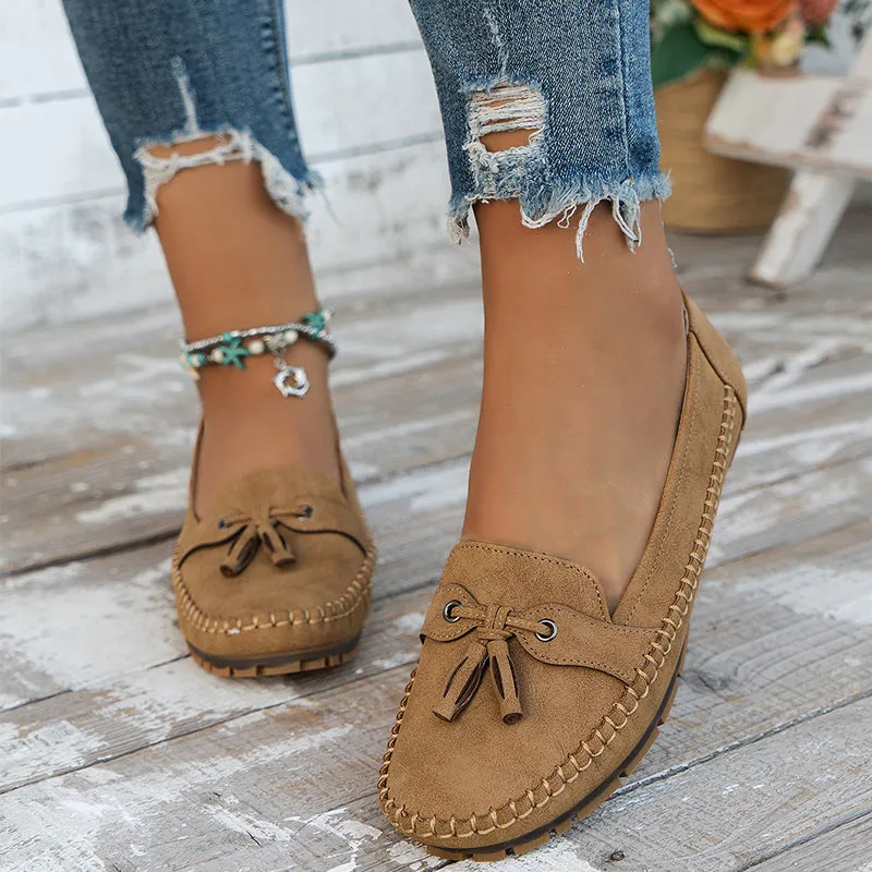 Women's Vintage-Style Soft Comfort Loafers with Bow Embellishment