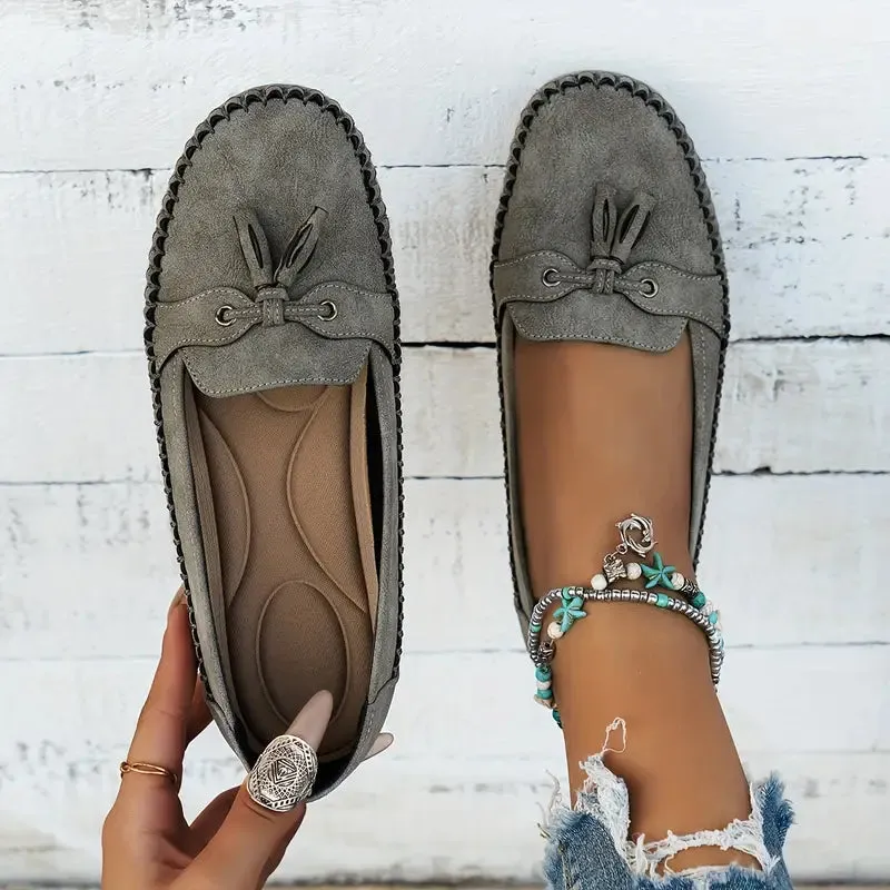Women's Vintage-Style Soft Comfort Loafers with Bow Embellishment