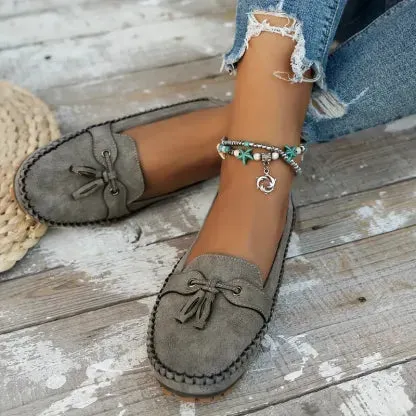 Women's Vintage-Style Soft Comfort Loafers with Bow Embellishment